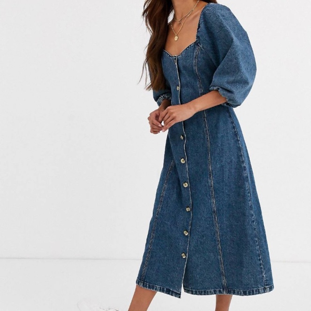 Reclaimed Vintage Denim Midi Dress in Blue
